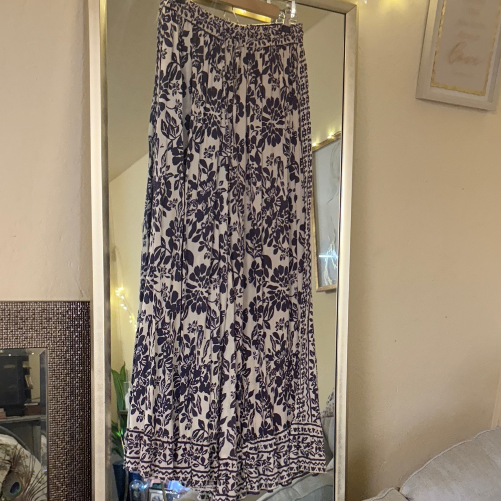 White and Purple Floral Wide Leg Pants